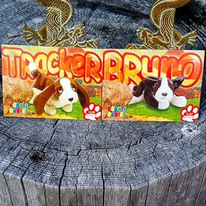 Beanie Babies Official Club 90s Collectors Cards Tracker And Bruno Dog Pup Set